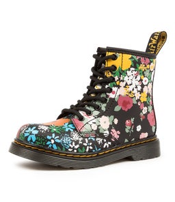 1460 JUNIOR BLACK FLORAL MASH UP LEATHER
