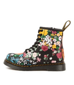 1460 JUNIOR BLACK FLORAL MASH UP LEATHER