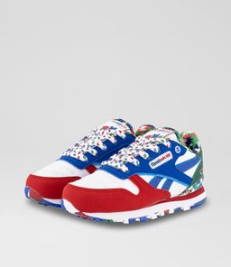 CL STEP N FLASH JNR RZ WHITE BLUE RED LEATHER