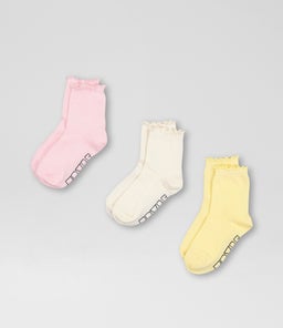 FRILL SOCK 3 PCK TY PINK OFF WHITE YELLOW COTTON