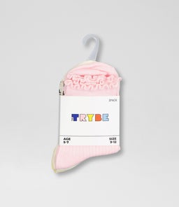 FRILL SOCK 3 PCK TY PINK OFF WHITE YELLOW COTTON