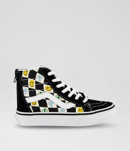 SK8 HI CHECKER JUNIOR VN BLACK WHITE MULTI CANVAS