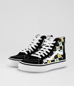 SK8 HI CHECKER JUNIOR VN BLACK WHITE MULTI CANVAS