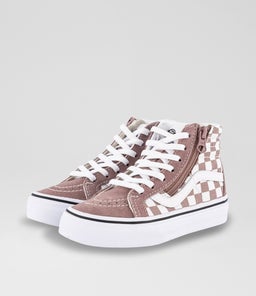 SK8 HI CHECKER JUNIOR VN MAUVE WHITE CANVAS