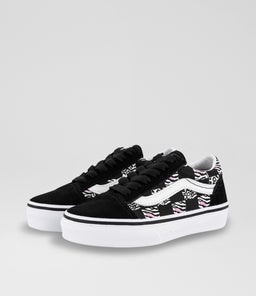 OLD SKOOL ZEBRA CHECKER JNR VN BLACK WHITE CANVAS